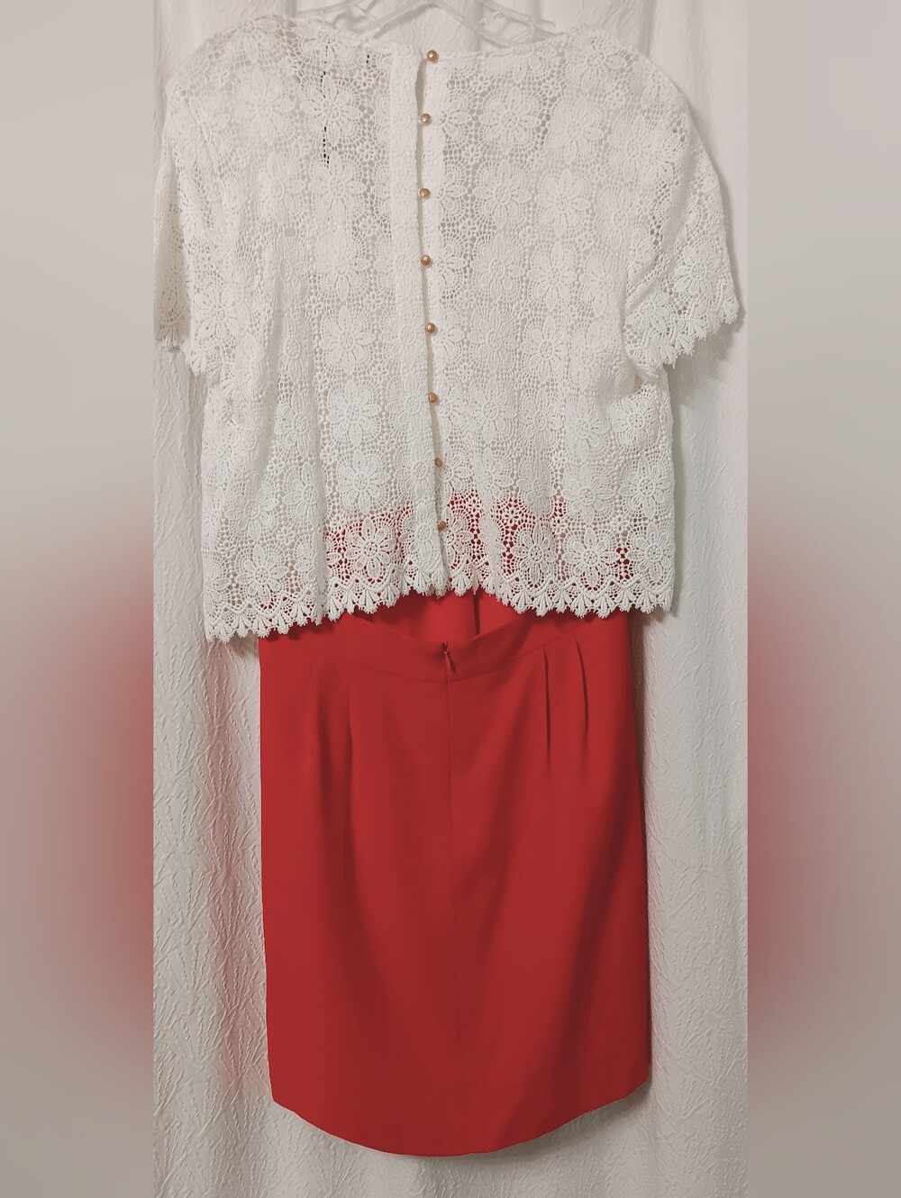 NWT Sezane white lace and red colorblock dress, size 42 - Picture 8 of 15